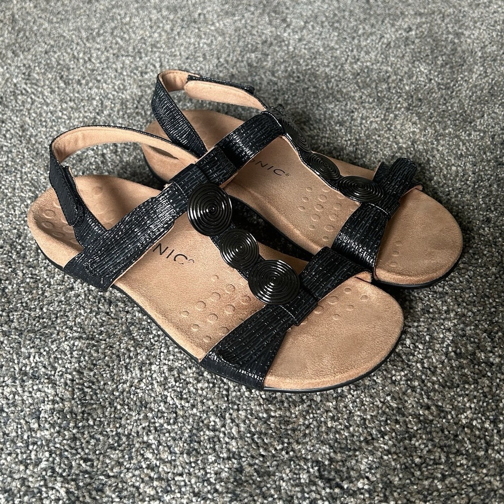 Vionic Farra Women's 7 Black Patent Ankle Strap Slingback Sandals Mint Condition